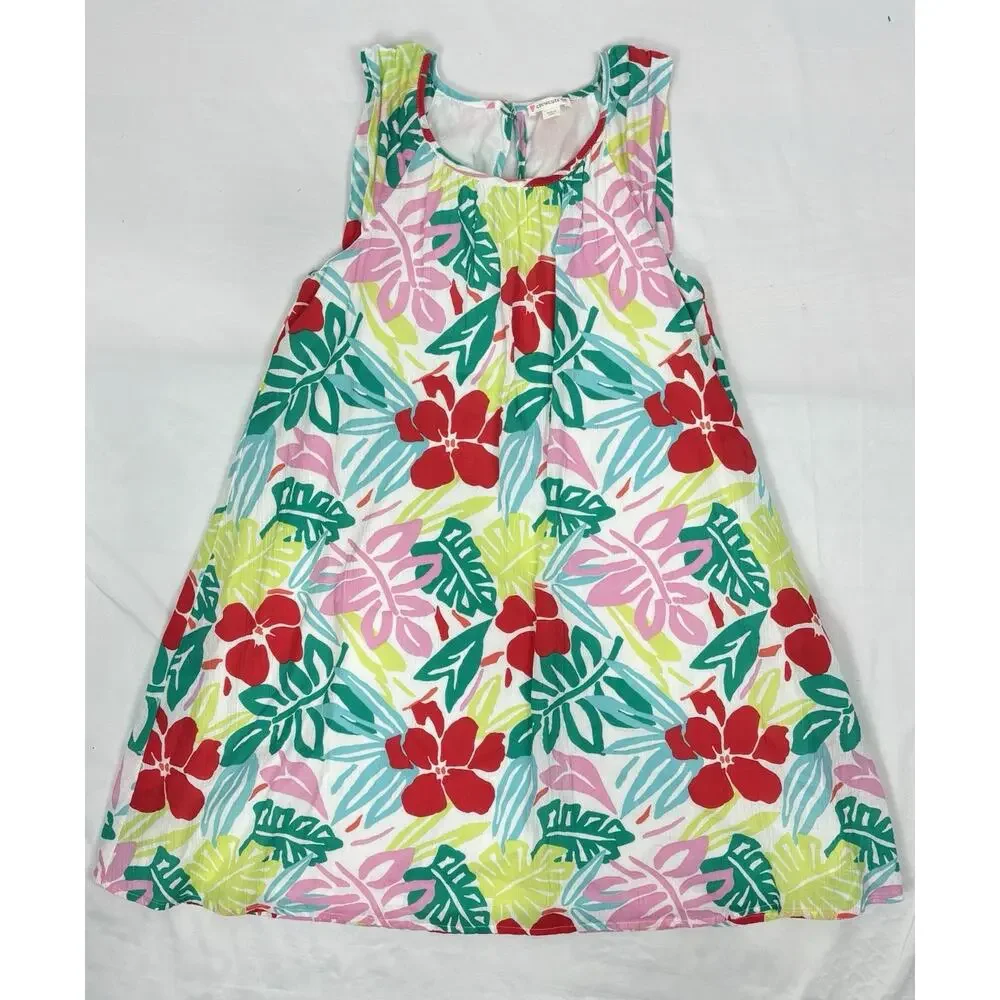 Crewcuts by J.Crew Girls Island Floral Trapeze Dress Tropical Hibiscus Sz 10